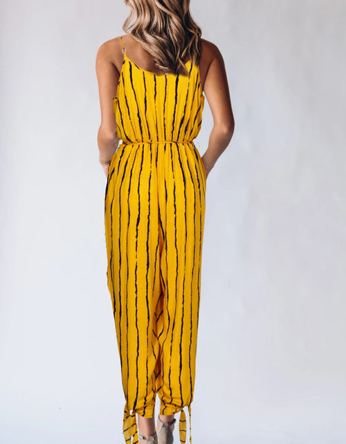Load image into Gallery viewer, Striped Contrast Tie Ankle Spaghetti Strap Jumpsuit
