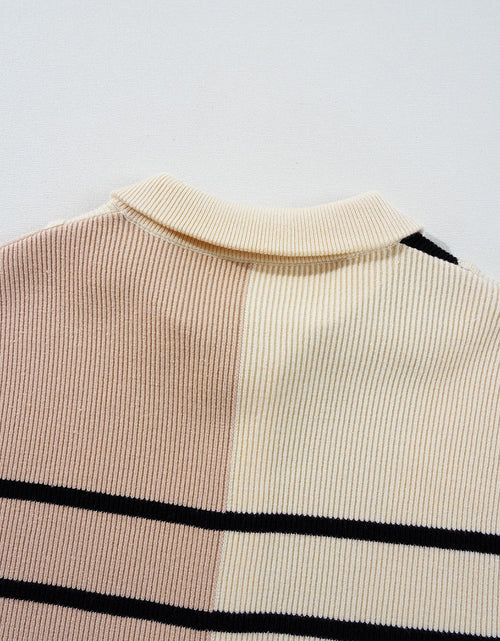 Load image into Gallery viewer, Striped Quarter Zip Cap Sleeve Sweater Dress
