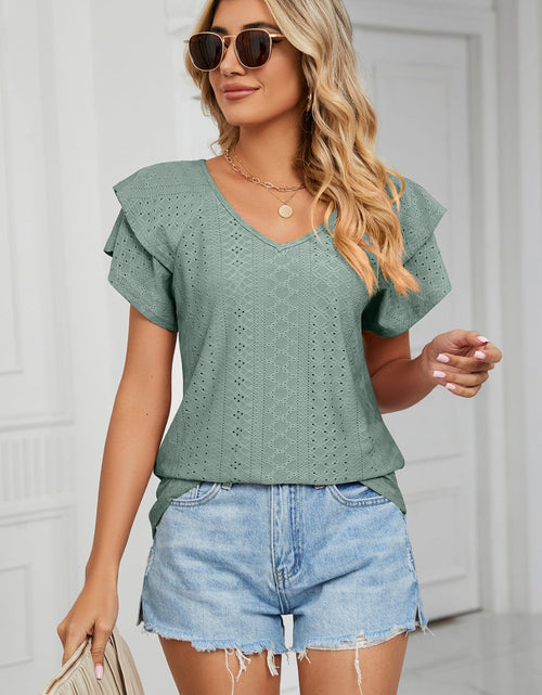 Load image into Gallery viewer, Eyelet Layered Flutter Sleeve V-Neck Knit Top
