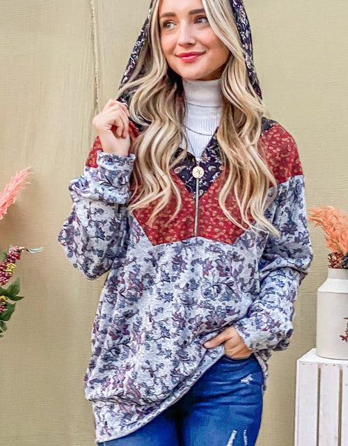 Load image into Gallery viewer, And The Why Printed Half Zip Up Long Sleeve Hoodie
