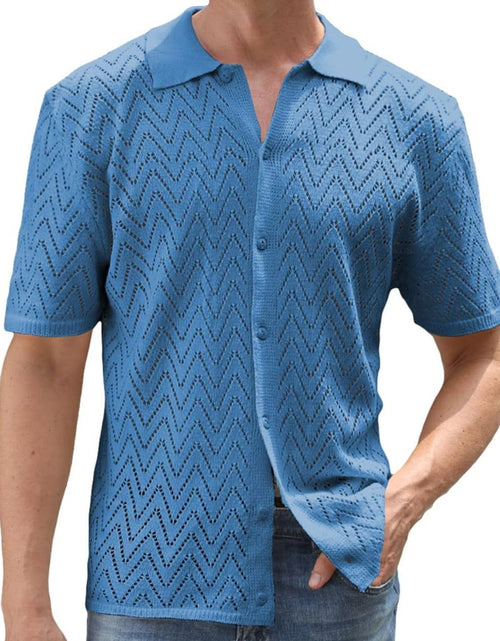 Load image into Gallery viewer, Men's Full Size Openwork Button Down Short Sleeve Shirt Plus Size
