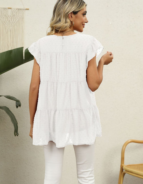 Load image into Gallery viewer, Swiss Dot Round Neck Tiered Blouse
