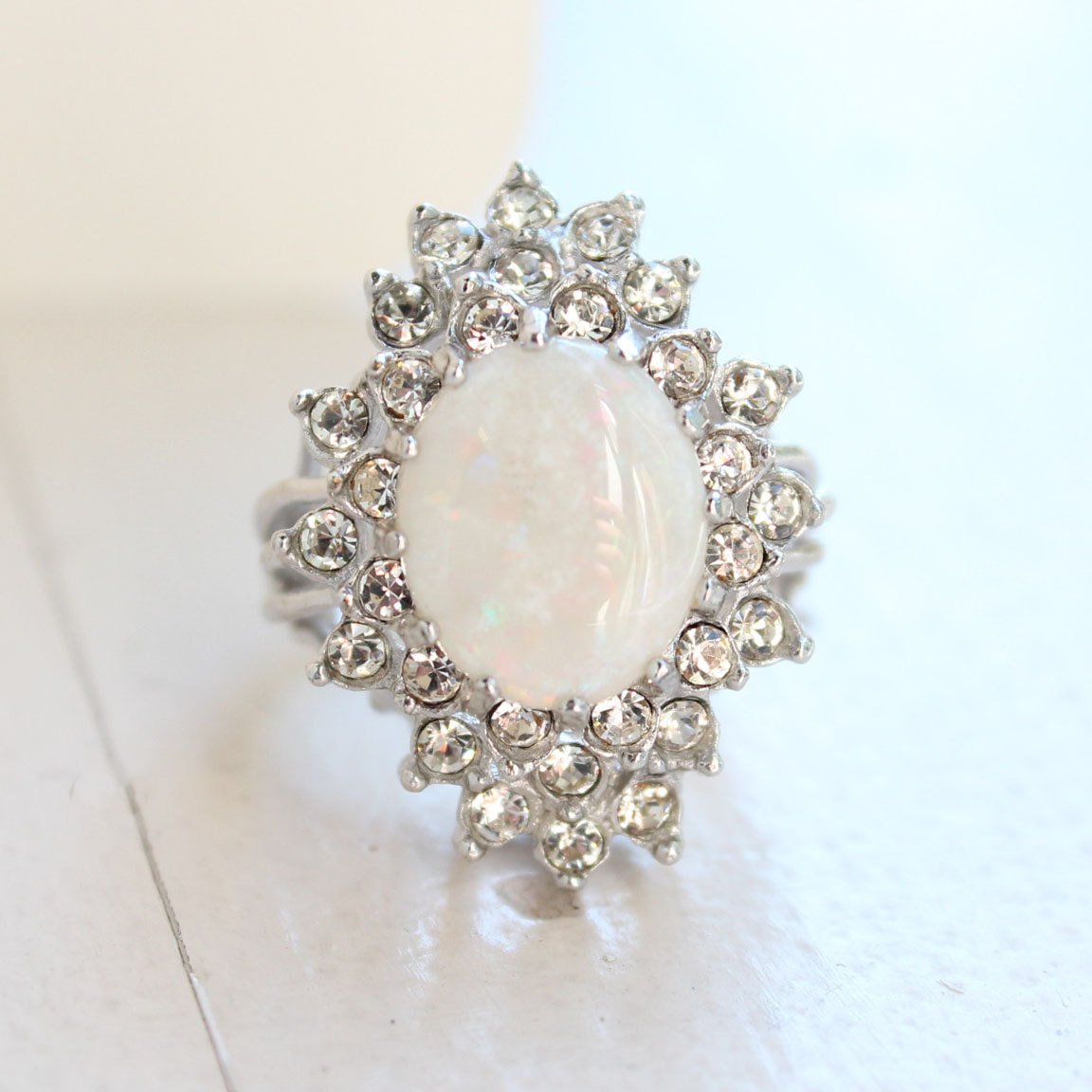 Vintage Women's Austrian Crystal Cocktail Ring 18k Gold Electroplated Birthstone Ring for Women by PVD Vintage Jewelry