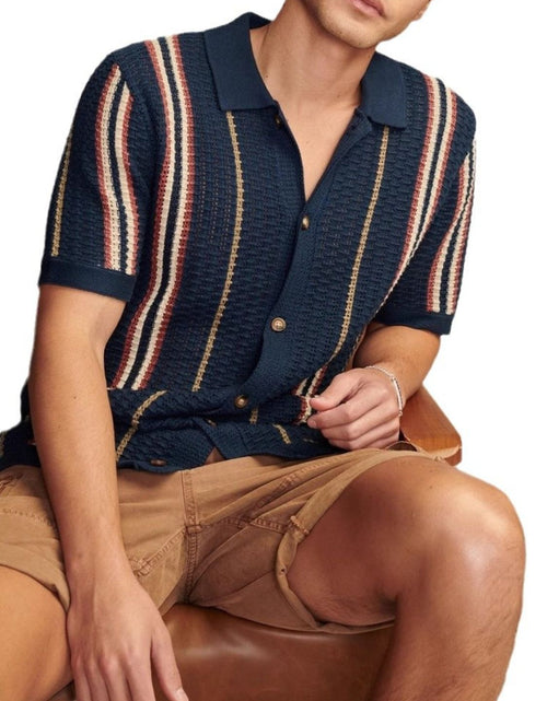 Load image into Gallery viewer, Men's Plus Size Striped Collared Neck Short Sleeve Shirt
