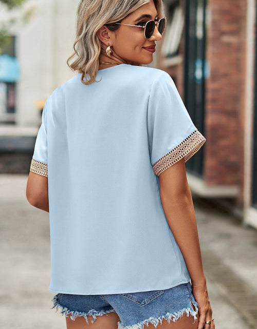 Load image into Gallery viewer, Openwork V-Neck Short Sleeve T-Shirt
