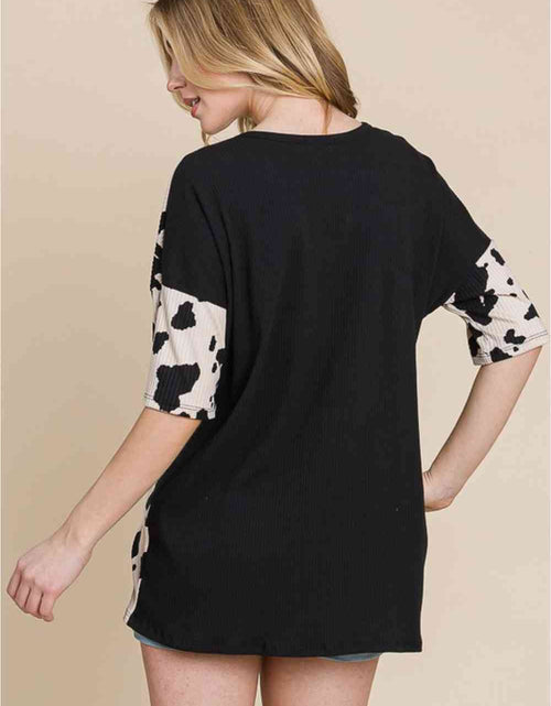 Load image into Gallery viewer, BOMBOM Rodeo Love Ribbed Animal Contrast Tee
