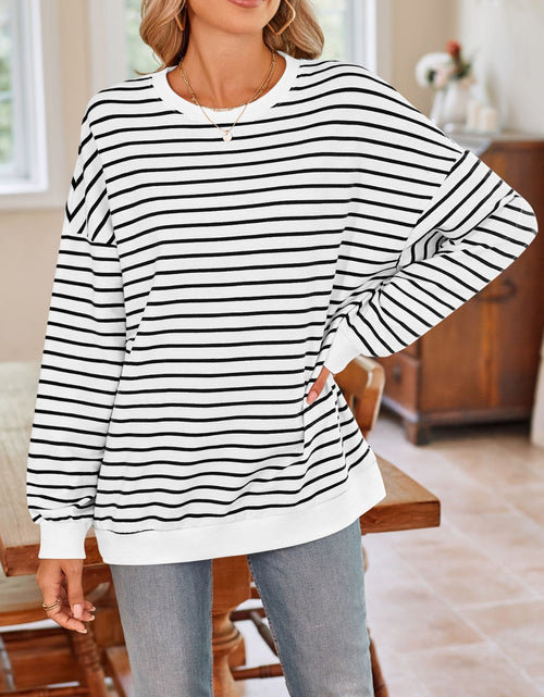 Load image into Gallery viewer, Lovelet Striped Round Neck Long Sleeve Sweatshirt
