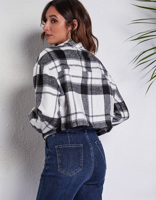Load image into Gallery viewer, Plaid Button Front Jacket with Pockets
