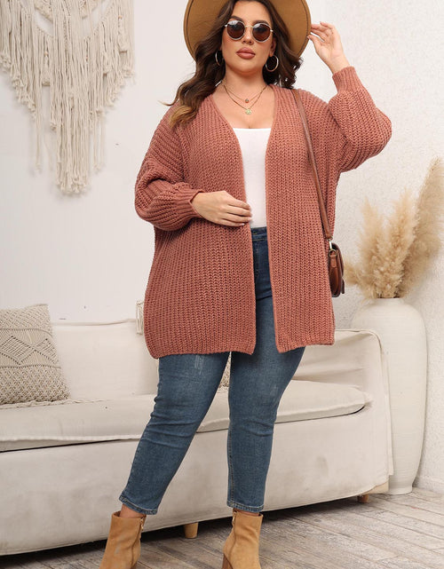 Load image into Gallery viewer, Plus Size Open Front Dropped Shoulder Knit Cardigan
