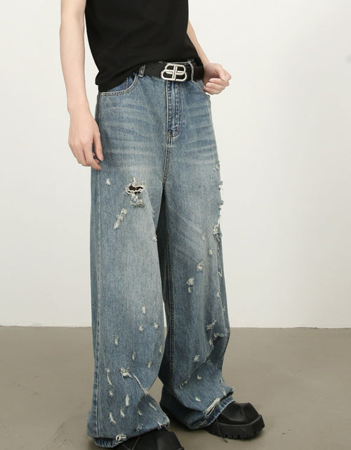 Load image into Gallery viewer, Men's Distressed Wide Leg Jeans
