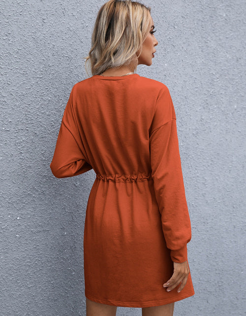 Load image into Gallery viewer, Ivy Lane Drawstring Round Neck Dropped Shoulder Mini Dress
