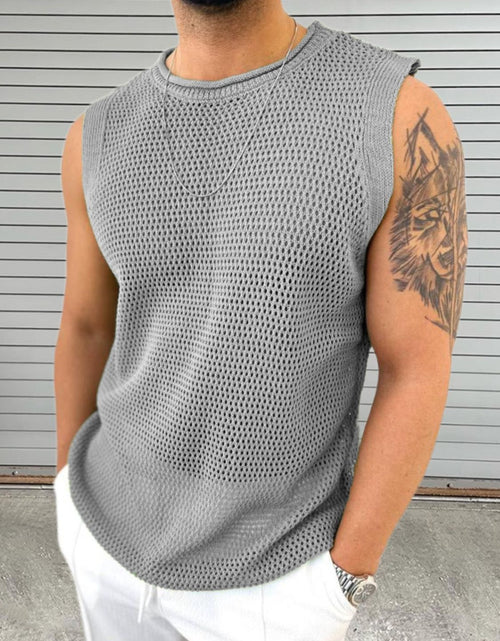 Load image into Gallery viewer, Men's Openwork Round Neck Sleeveless Knit Top
