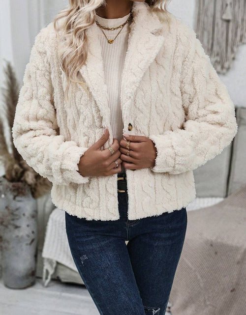 Load image into Gallery viewer, Fuzzy Button Up Collared Neck Jacket
