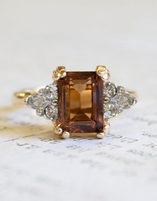 Load image into Gallery viewer, Vintage Ring Clear Austrian Crystals 18k Yellow Gold Electroplated Womens Birthstone Made in USA by PVD Vintage Jewelry
