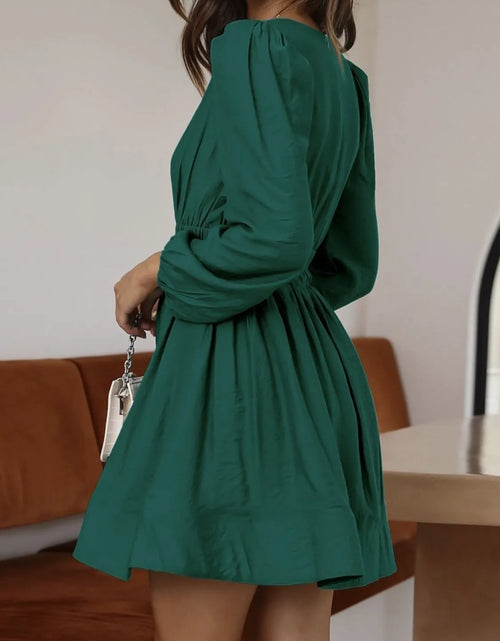 Load image into Gallery viewer, Ruched V-Neck Balloon Sleeve Mini Dress
