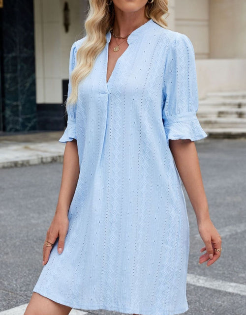 Load image into Gallery viewer, Eyelet Flounce Sleeve Mini Dress
