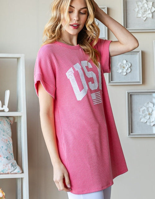 Load image into Gallery viewer, Heimish Full Size USA Graphic Short Sleeve Ribbed Top
