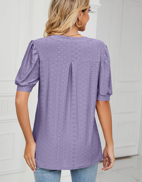 Load image into Gallery viewer, Eyelet Notched Short Sleeve T-Shirt
