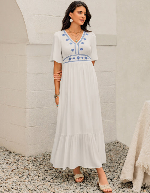 Load image into Gallery viewer, Ruffled Hem V-Neck Flutter Sleeve Dress
