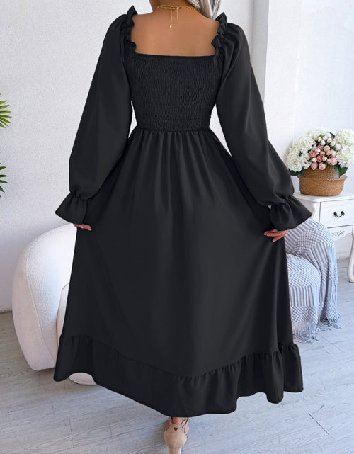 Load image into Gallery viewer, Smocked Square Neck Flounce Sleeve Dress
