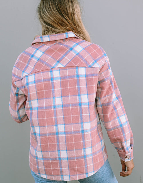 Load image into Gallery viewer, Plaid Pocketed Collared Neck Button Up Jacket
