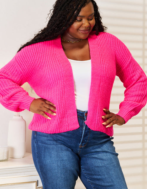 Load image into Gallery viewer, Woven Right Rib-Knit Open Front Drop Shoulder Cardigan
