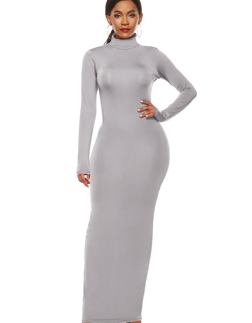 Load image into Gallery viewer, Mock Neck Long Sleeve Maxi Slim Dress
