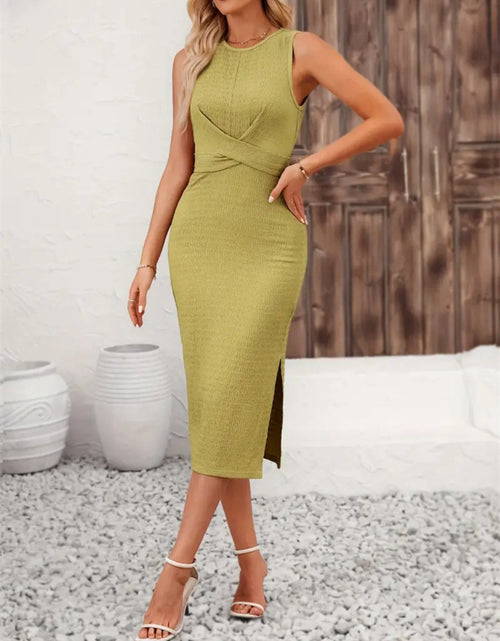 Load image into Gallery viewer, Back Tie Sleeveless Slit Midi Dress
