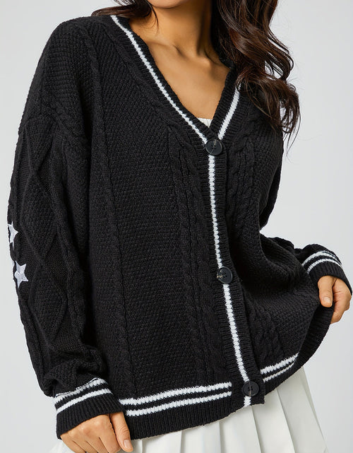 Load image into Gallery viewer, Star Embroidered V-Neck Long Sleeve Cardigan
