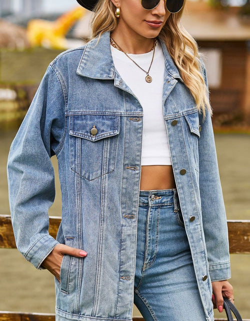 Load image into Gallery viewer, Buttoned Collared Neck Denim Jacket with Pockets
