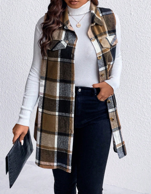 Load image into Gallery viewer, Honey Plus Size Pocketed Plaid Button Up Vest Coat
