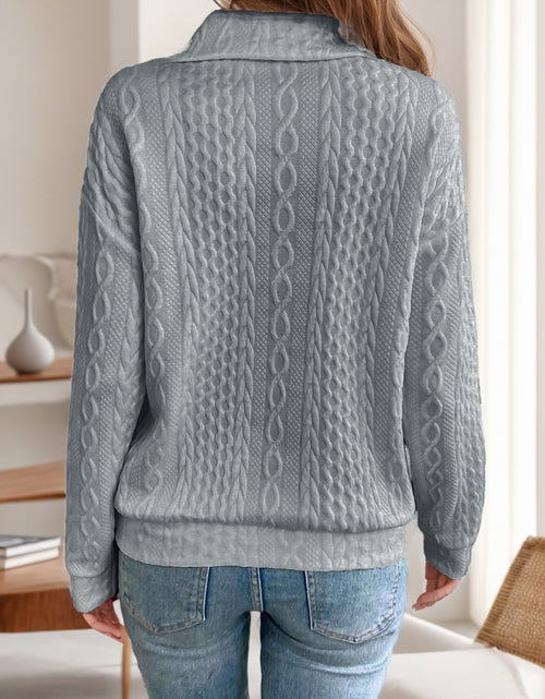Load image into Gallery viewer, Oblique Zipper Collared Neck Long Sleeve Sweatshirt
