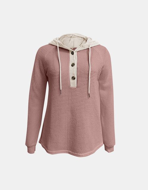 Load image into Gallery viewer, Full Size Waffle-Knit Contrast Long Sleeve Hoodie
