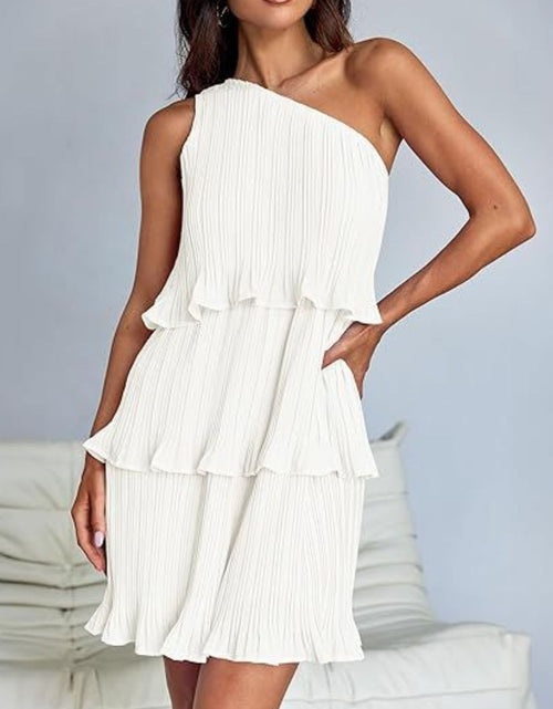 Load image into Gallery viewer, Layered Single Shoulder Mini Dress
