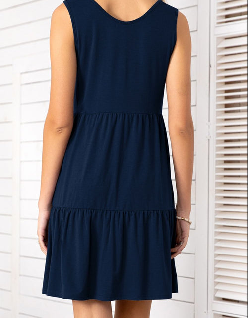 Load image into Gallery viewer, Decorative Button Scoop Neck Sleeveless Tiered Dress
