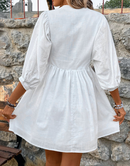 Load image into Gallery viewer, Lace Detail Half Button Three-Quarter Sleeve Dress

