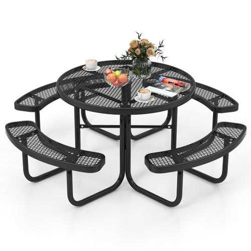 Load image into Gallery viewer, 45 Inches Outdoor Round Picnic Table and Bench Set for 8 with Umbrella Hole-Black
