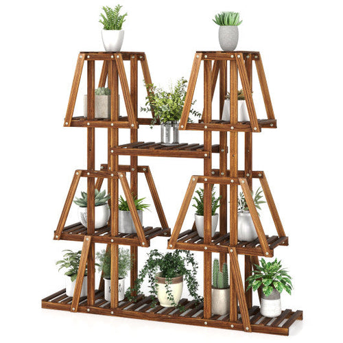 Load image into Gallery viewer, 5-Tier 10 Potted Wood Plant Stand for Multiple Plants
