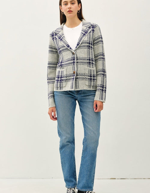 Load image into Gallery viewer, Be Cool Plaid Long Sleeve Sweater Jacket with Front Patch Pockets
