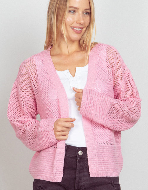Load image into Gallery viewer, VERY J Eyelet Open Front Long Sleeve Cardigan
