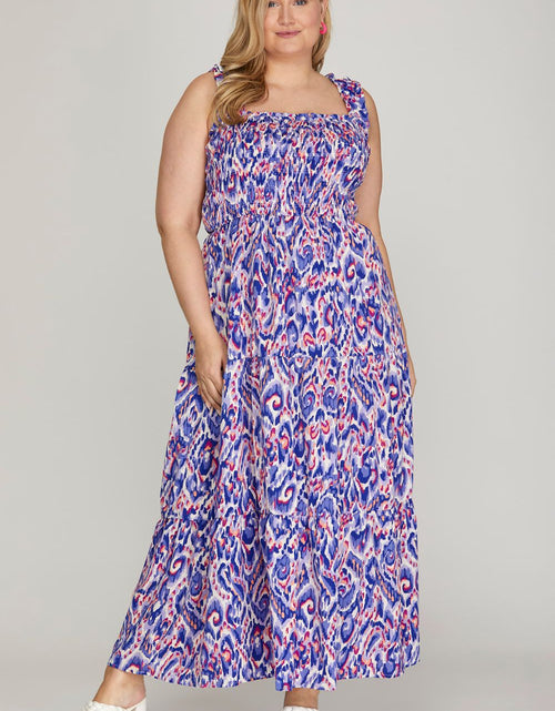 Load image into Gallery viewer, She + Sky Full Size Smocked Printed Wide Strap Tiered Dress Plus Size

