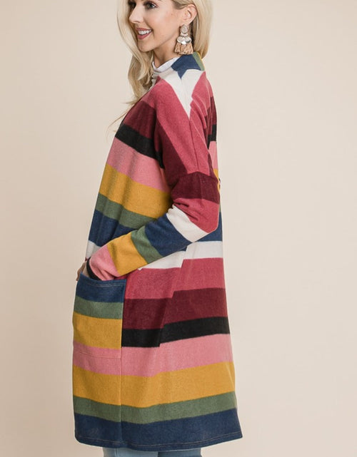 Load image into Gallery viewer, BOMBOM Color Block Striped Open Front Cardigan
