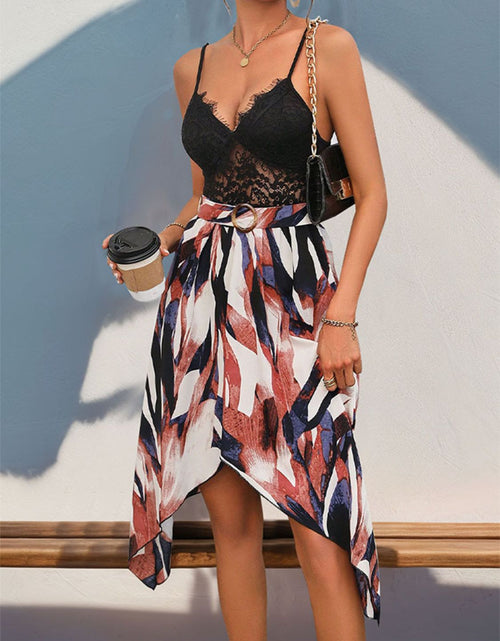 Load image into Gallery viewer, Perfee Lace Patchwork Printed V-Neck Dress
