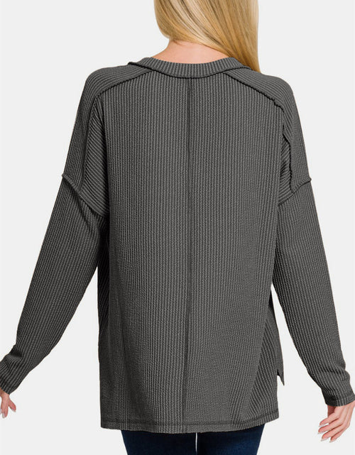 Load image into Gallery viewer, Zenana Texture Exposed Seam V-Neck Long Sleeve T-Shirt

