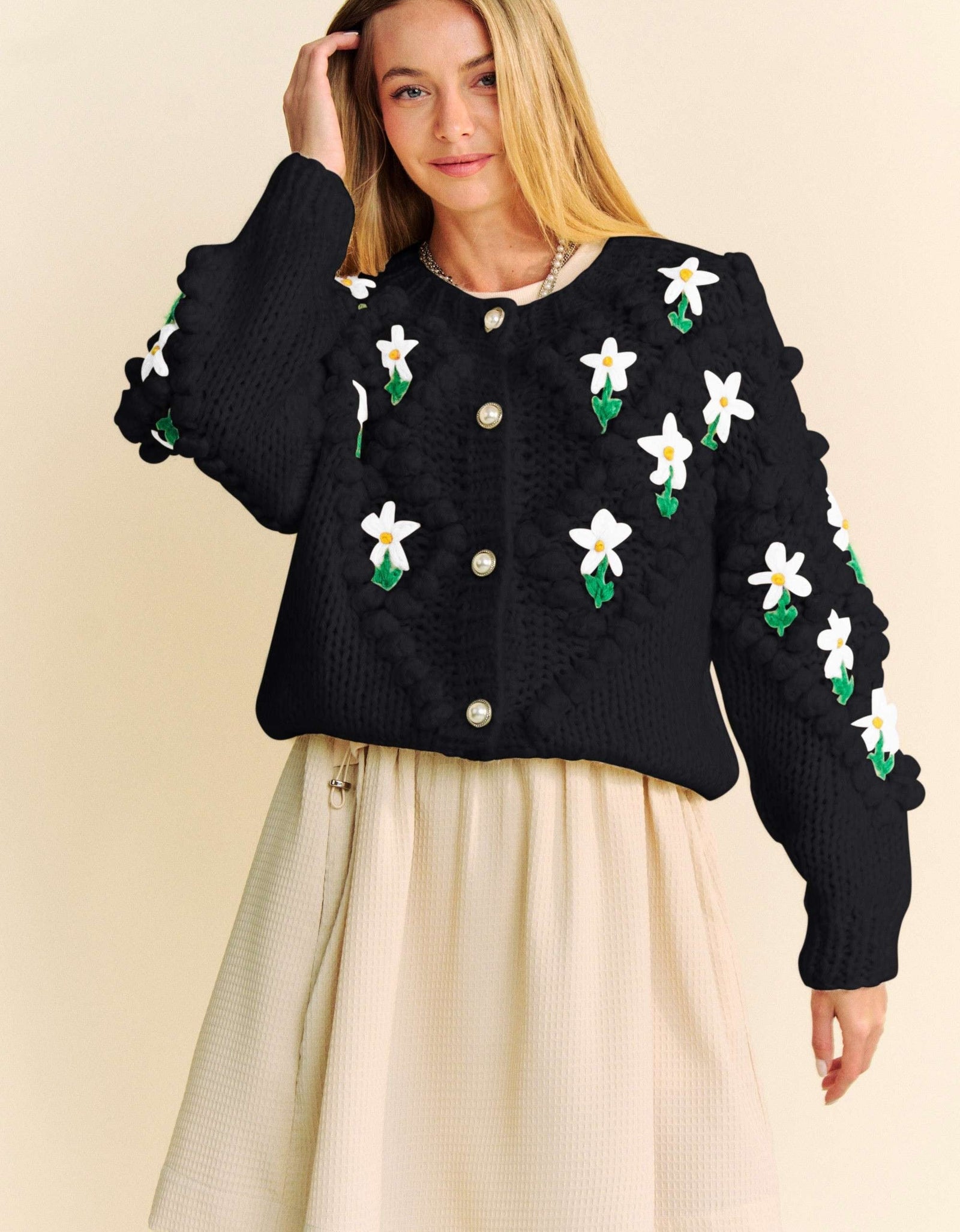 Davi & Dani Floral Pattern Button Down Cardigan