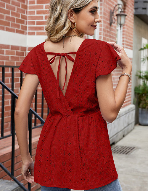 Load image into Gallery viewer, Tied Ruffled Round Neck Peplum T-Shirt
