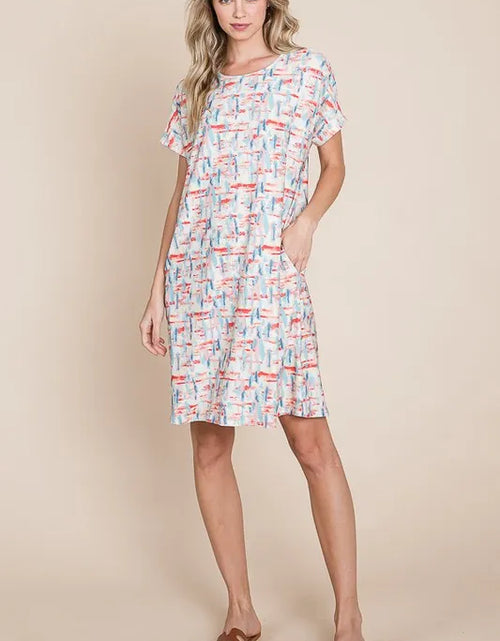 Load image into Gallery viewer, BOMBOM Printed Round Neck Short Sleeve Tee Dress
