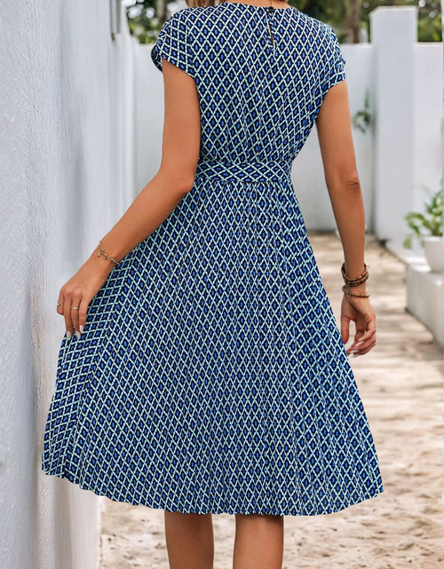 Load image into Gallery viewer, Perfee Printed Round Neck Short Sleeve Midi Dress
