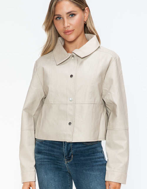 Load image into Gallery viewer, Snobbish Snap Down Long Sleeve PU Leather Jacket

