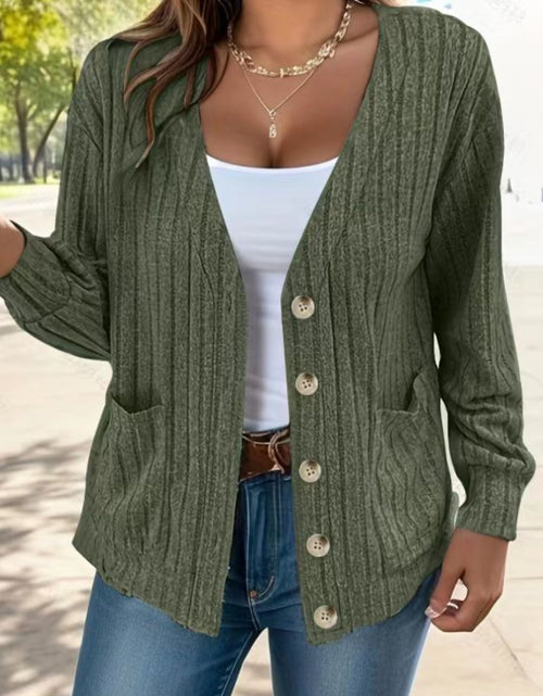 Load image into Gallery viewer, Full Size Button Up V-Neck Long Sleeve Cardigan
